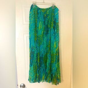 RUBY RD. Maxi Skirt Kelly Green Blue Accordion Pleated Size 12 Grannycore